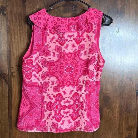 Vintage RICHARD MALCOLM Pink Floral Printed Silk Sleeveless Blouse Womens Medium - Picture 5 of 5